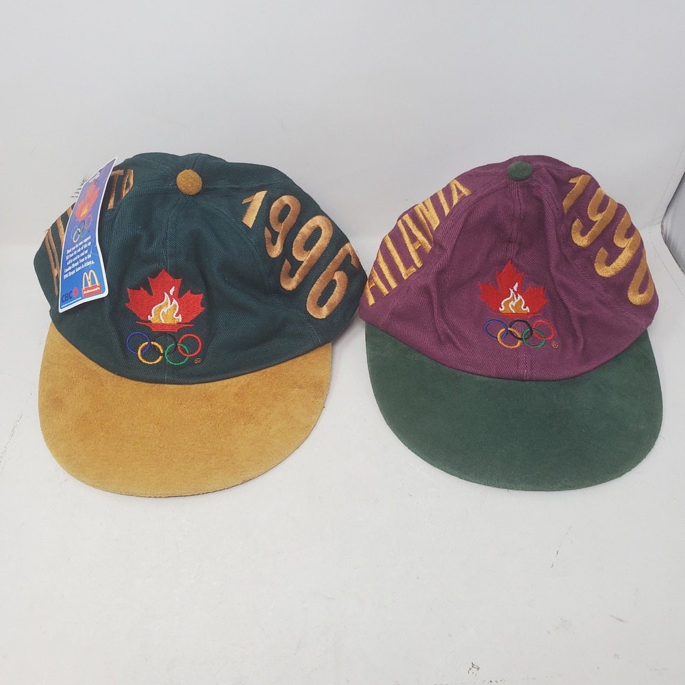 Vintage 1996 Atlanta Olympics Team Canada Hats McDonald's Suede Brim Lot of 2